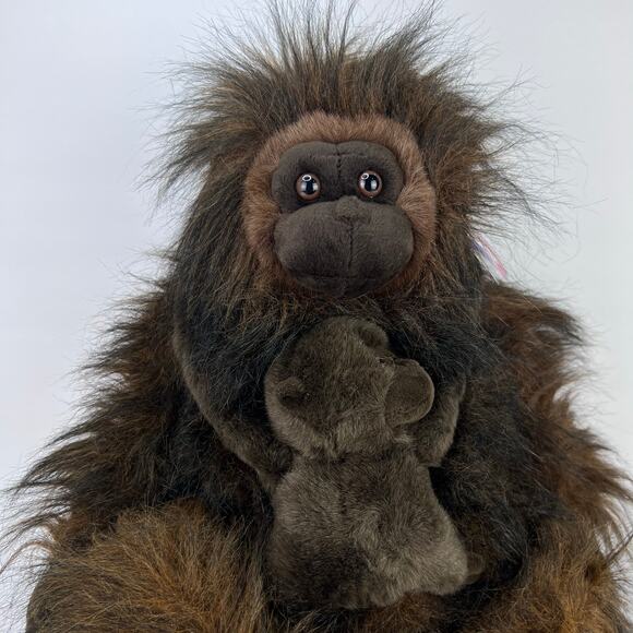 NEW People Pals Plush Ape Orangutan‎ Long Brown Fur Plush Gorilla 14in w Baby - Picture 5 of 13